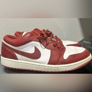 Nike Air Jordan 1 Crimson and White Low-Top Sneakers